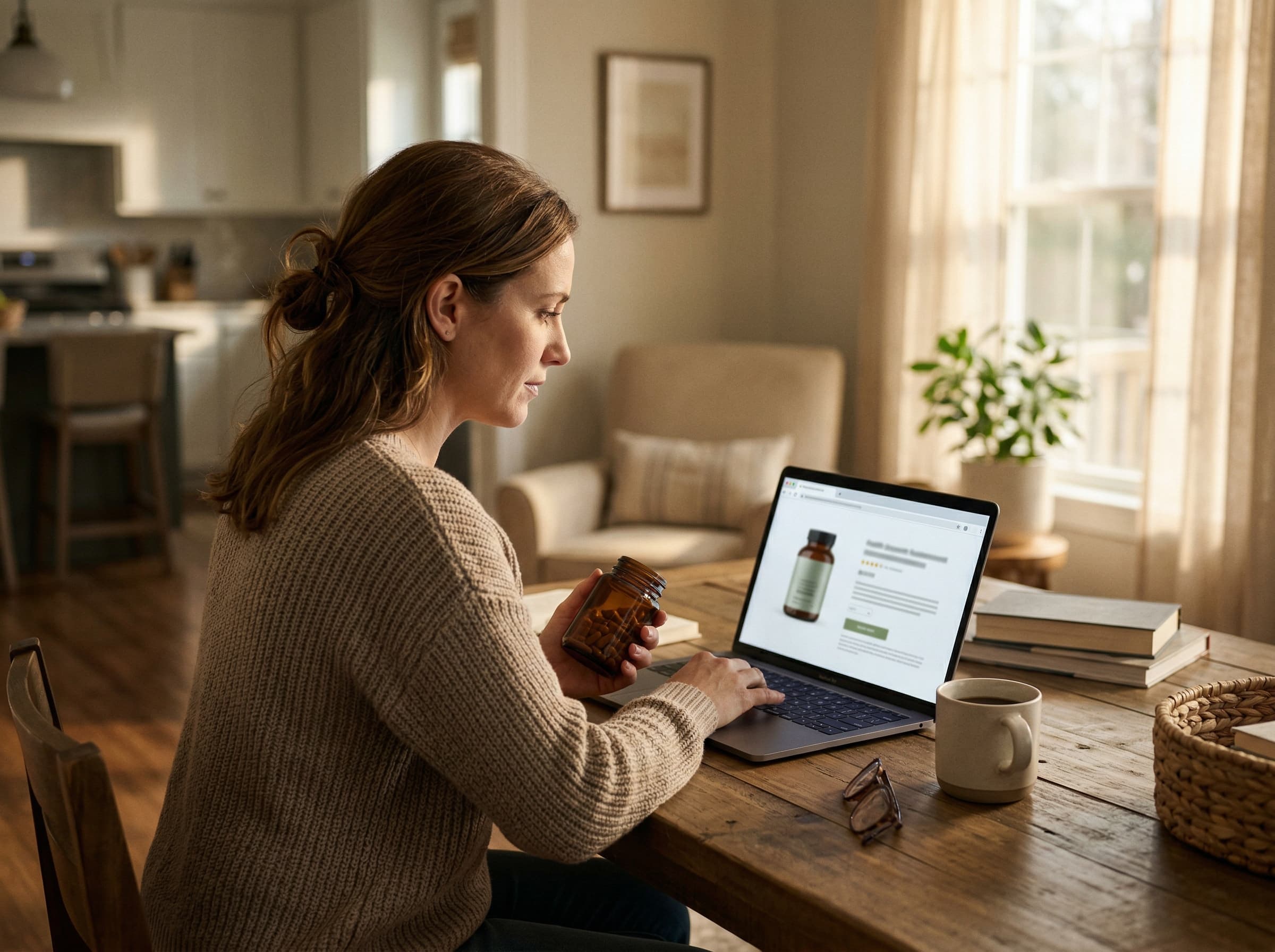 US customer evaluating a premium health and wellness product across physical and ecommerce touchpoints